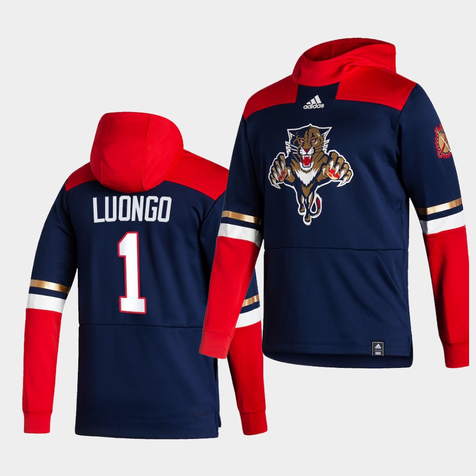 Men Florida Panthers #1 Luongo Blue NHL 2021 Adidas Pullover Hoodie Jersey->customized nhl jersey->Custom Jersey